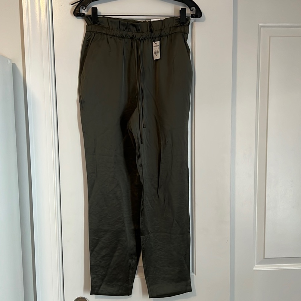Express womens satin rack pants joggers xs olive green